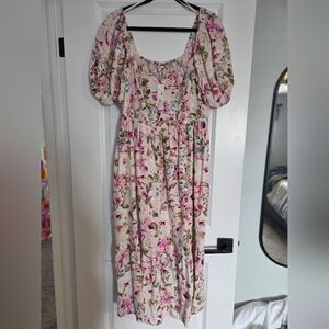 The Birds Papaya By Reitmans Floral Puff Sleeve Dress